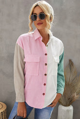 Color Block Button Front Shirt with Pockets - Shah S. Sahota